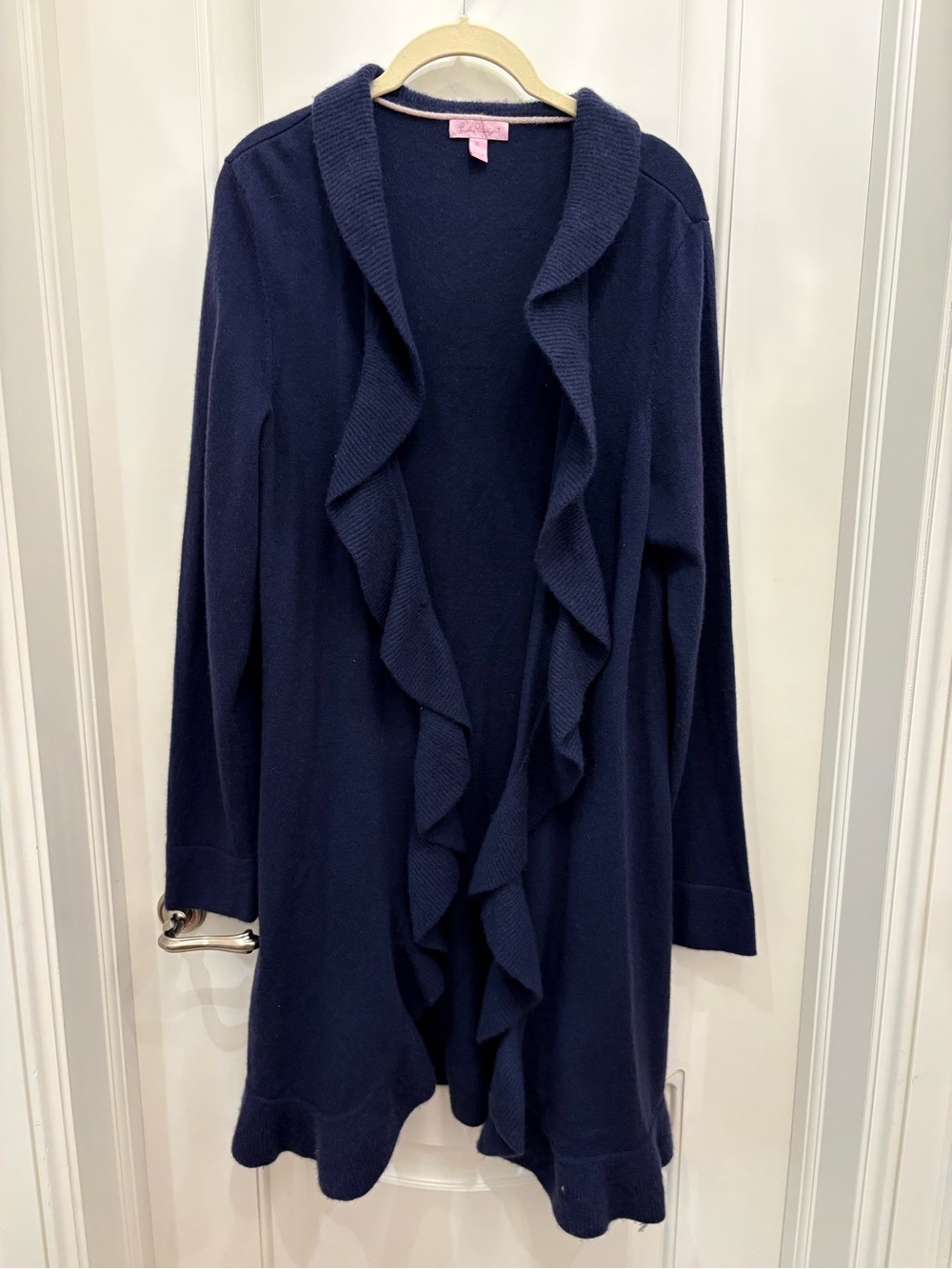 Lilly Pulitzer Navy Ruffle-Front Open Cardigan